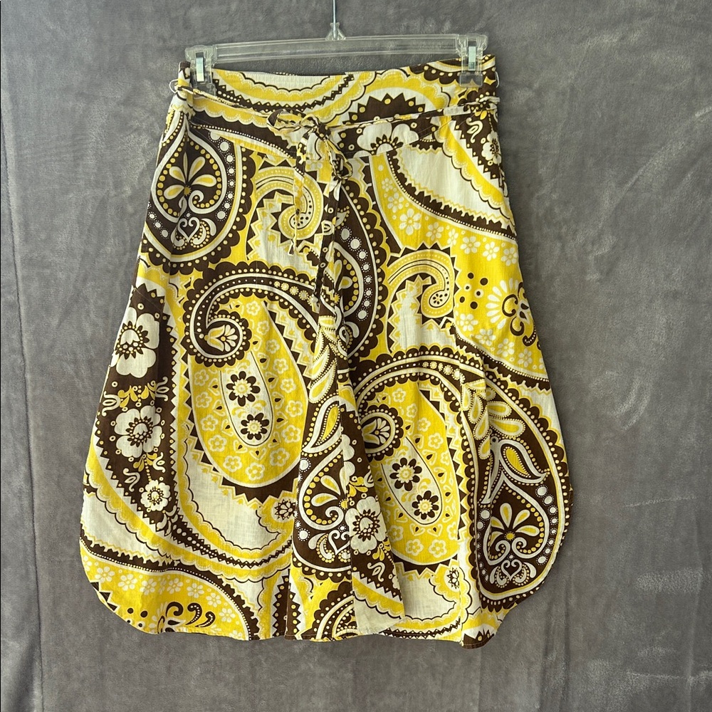 Talbots Yellow and Brown Paisley A-Line Skirt